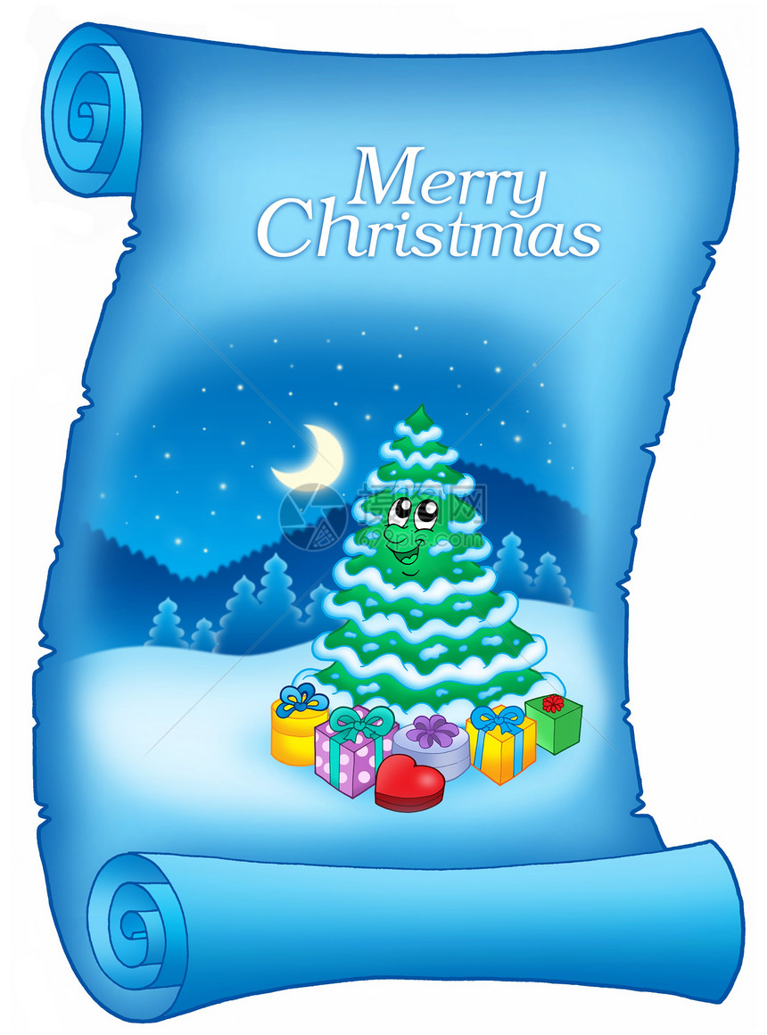 蓝皮纸和雪雪树圣诞树图片