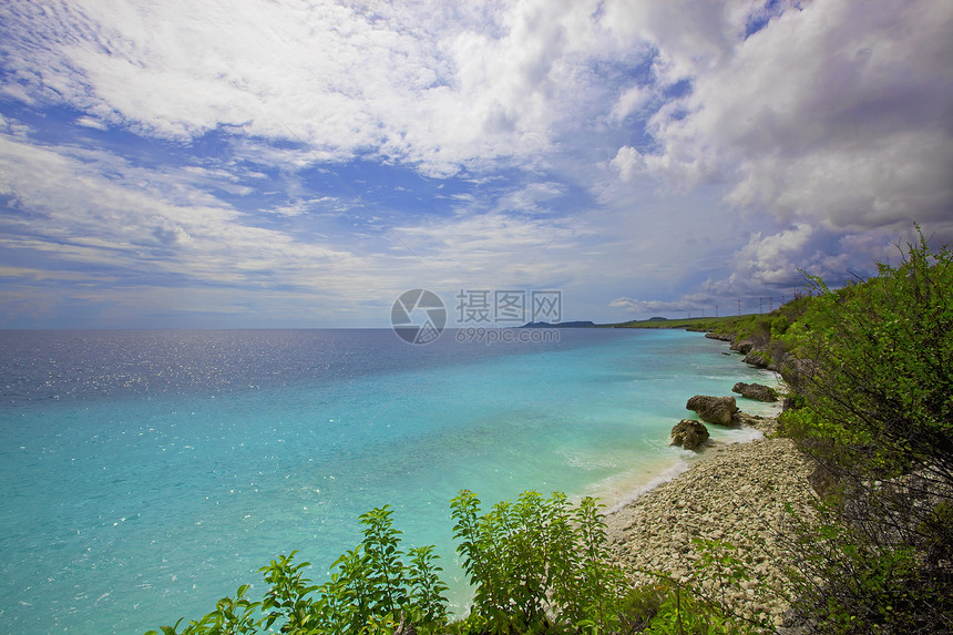 博内尔海岸线岩石热带天空海洋地平线海岸蓝色图片