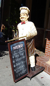 厨师 签名肉饼食物菜单雕像建筑餐厅领结背景图片