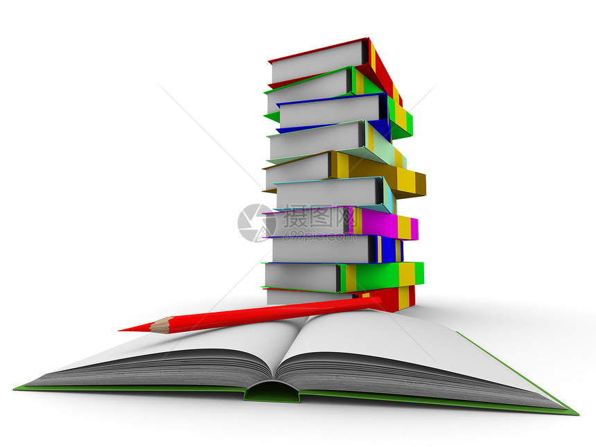 白色背景上的堆积书籍 孤立的 3D 图像学校床单审查数据训练文学阅读工作图书馆科学图片