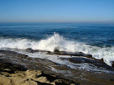 圣地亚哥海岸岩石海浪泡沫波浪海滩背景图片
