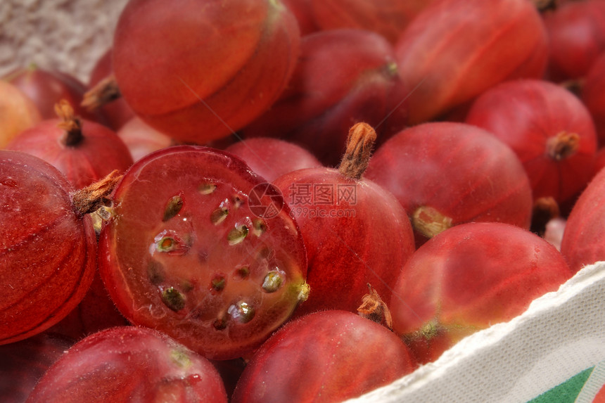 红鹅莓花园香味绿色矿物甜点市场健康食物浆果水果图片