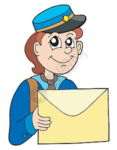 带信件的邮递员邮件插图男人笔记帽子邮政信封对应快递员商业设计图片