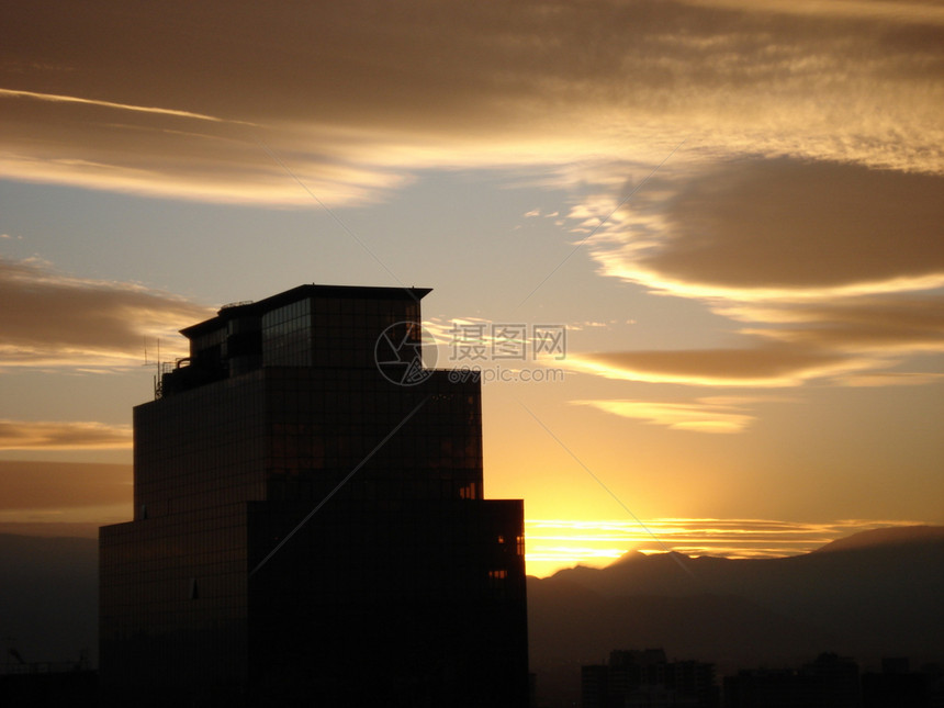 智利摩天大楼旅行日落天空图片