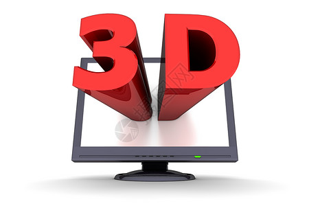 屏立体影像黑色平面屏幕监视器 - 红色单词 3D背景