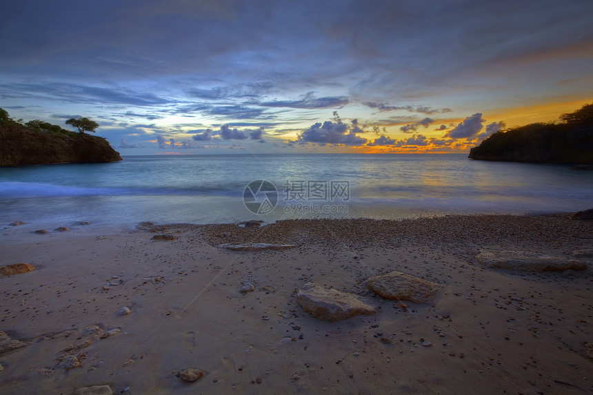 库拉索日落风景海景天空海洋蓝色海岸海湾热带支撑悬崖图片