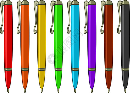 一组多色笔蜡笔蓝色圆珠笔孩子们三色办公室文员教育学校红色设计图片