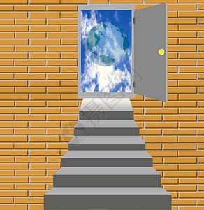 上到门的楼梯向天飞去背景图片