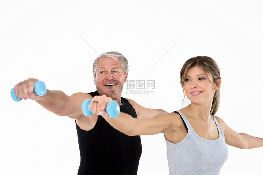 健身活动训练运动头发女士白色运动服女性微笑肌肉图片