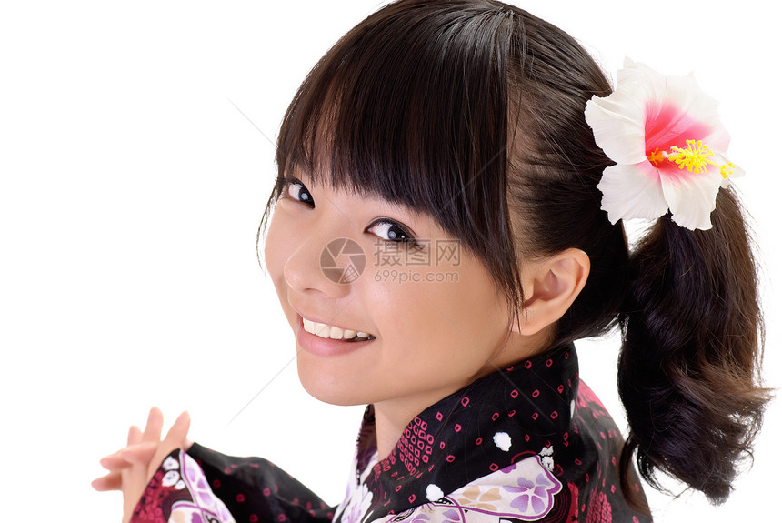 快乐的日本女孩异国节日传统喜悦浴衣服装微笑衣服女士腰带图片