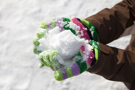 滚雪球季节性季节水平双手手套白色成人手套天女士视角背景图片