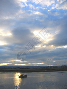 河上船只日落天空摩托艇蓝色英语背景图片