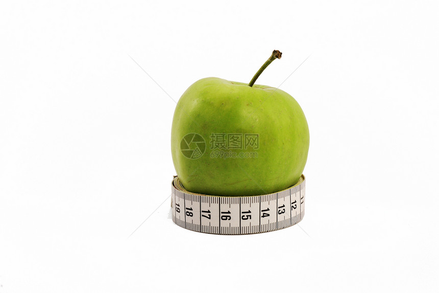 绿色苹果 有测量磁带饮食营养碳水腰部重量化合物水果图片
