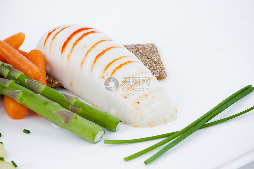 膳食 配胡萝卜和海产食物的腊瓜白色海鲜食品美食动物沙拉蔬菜营养健康饮食图片