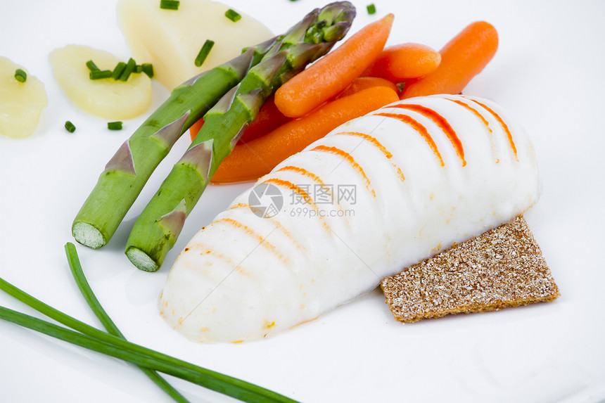 膳食 配胡萝卜和海产食物的腊瓜食品动物白色饮食维生素蔬菜海鲜绿色健康美食图片
