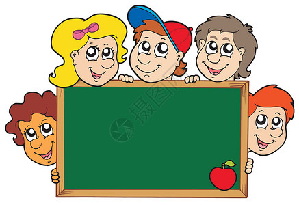 拿苹果的男生有孩子的学校黑板设计图片