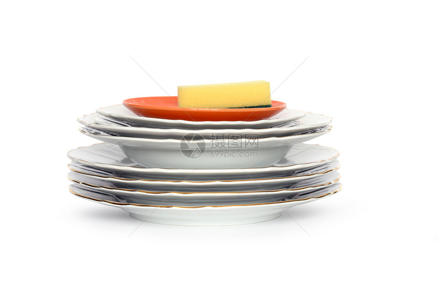 清洁消水池盘子白色玻璃餐具打扫洗涤家务饮食厨房卫生图片