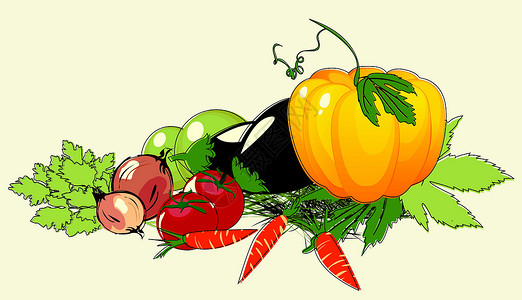 番茄洋葱胡萝卜一堆蔬菜营养烘烤插图茄子美食紫色粮食烹饪橙子土豆插画