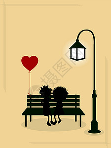相恋情侣孩子长椅乐趣插图朋友们气球公园女孩恋人友谊背景图片