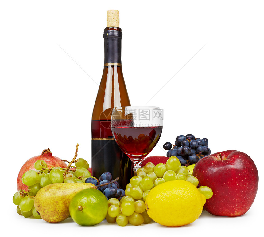 白的水果和葡萄酒图片