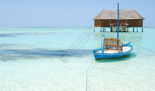 马尔代夫的蜜月别墅和典型船背景图片