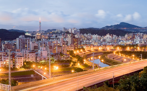 台北之夜Taipei 城市之夜摩天大楼运输场景公寓戏剧性城市地标建筑学景观天际背景