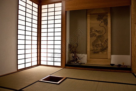 日式会议室榻榻米和平建筑学座位花园房间建筑木头会议房子背景图片