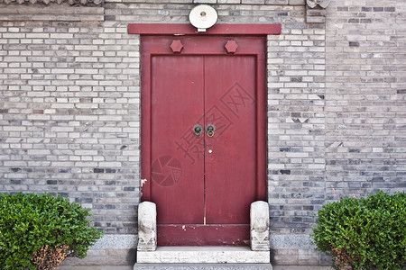 红门入口安全红色狮子皇家房子木头寺庙文化胡同背景图片