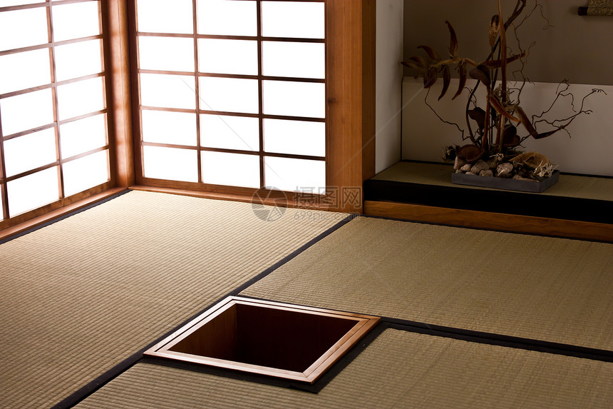 日式会议室窗户盆栽建筑寺庙旅行文化传统木头商事房间图片