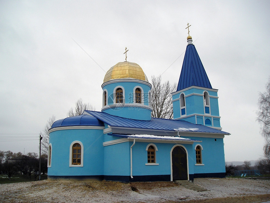 村里的小教堂建筑物建筑基督天堂建筑学建造城景蓝色胸部联邦图片