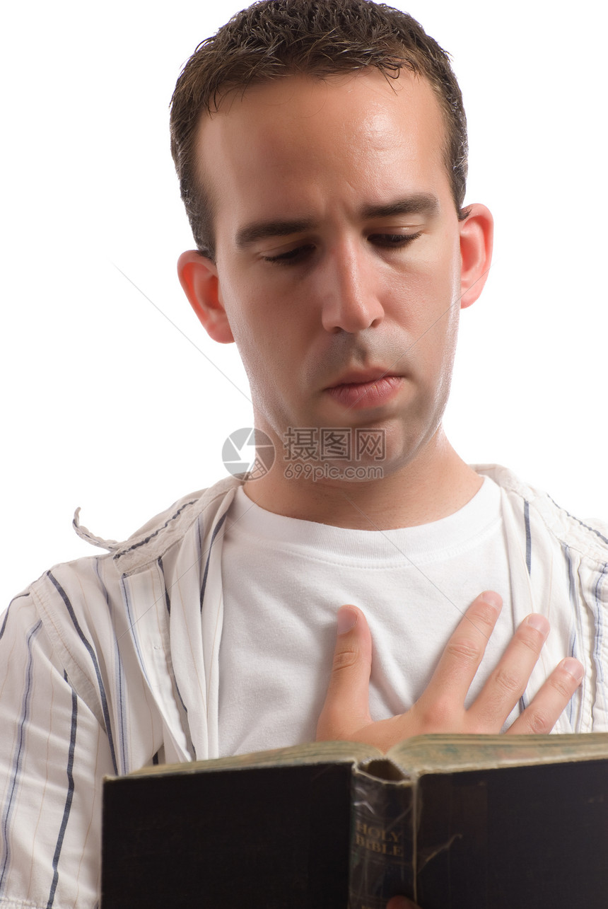 宗教人士读者信仰福音祷告衬衫成人精神阅读男性白色图片