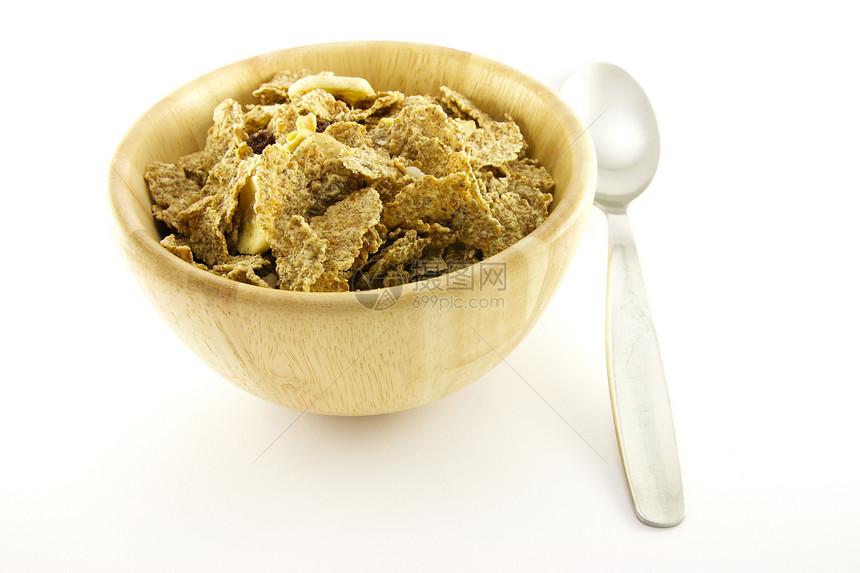 碗中的布兰花棕色牛奶饮食小吃纤维食物活力勺子福利麸片图片