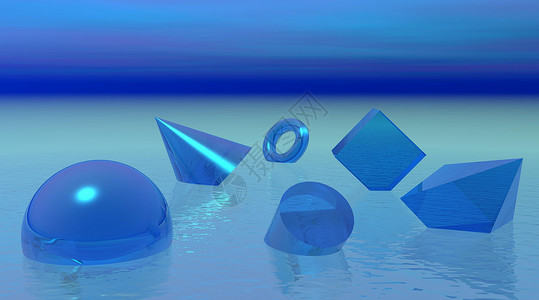 集合三角形漂浮蓝海中漂浮的形状背景