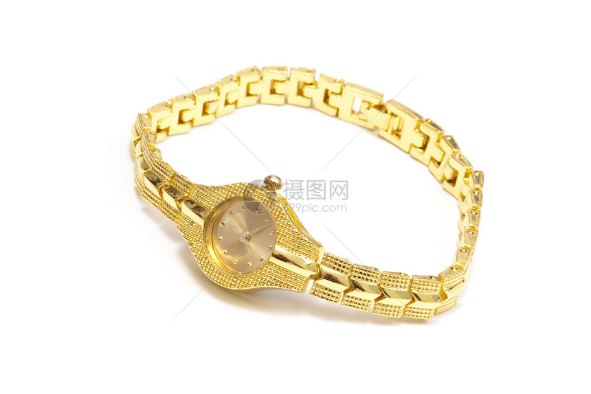 妇女黄金手表手镯奢华珠宝合金时间小时金属宝石女性黄铜图片