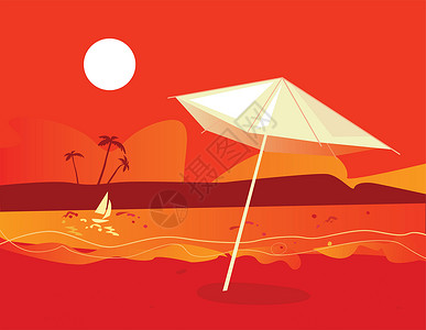 海姆斯海滩热带热带海滩日落异国剪影棕榈假期太阳海景冲浪天空阴影海洋插画