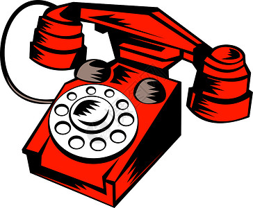 复古电话插图红色木刻背景图片