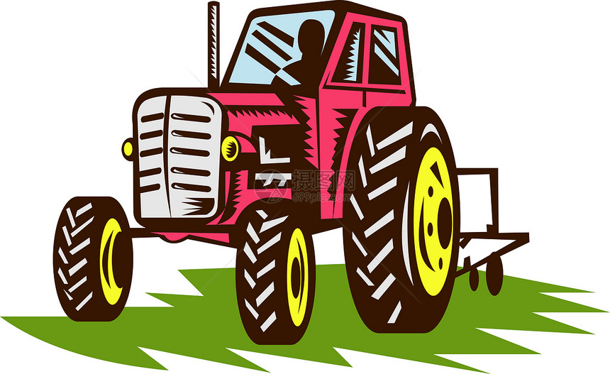 旧拖拉机机械男人收获男性农业司机工业操作农民插图图片