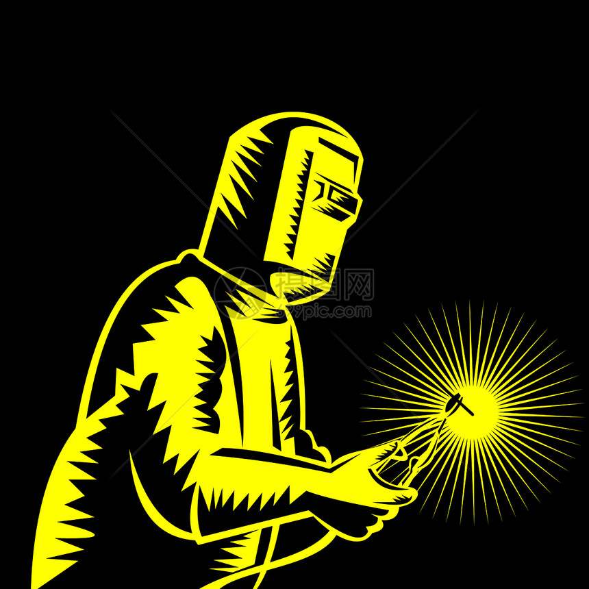 工作焊接工黄色工业背景黑色工人男人面具火花插图工具图片