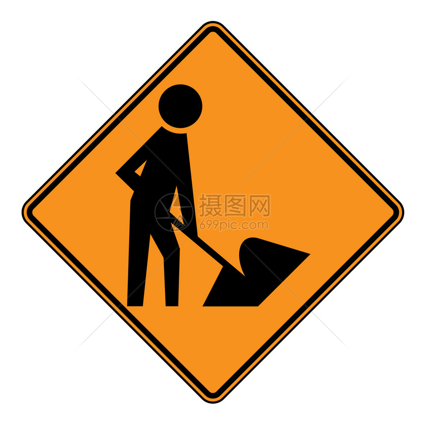 路工标志牌道路工程钻石挖掘插图警报运输橙子警告作品图片