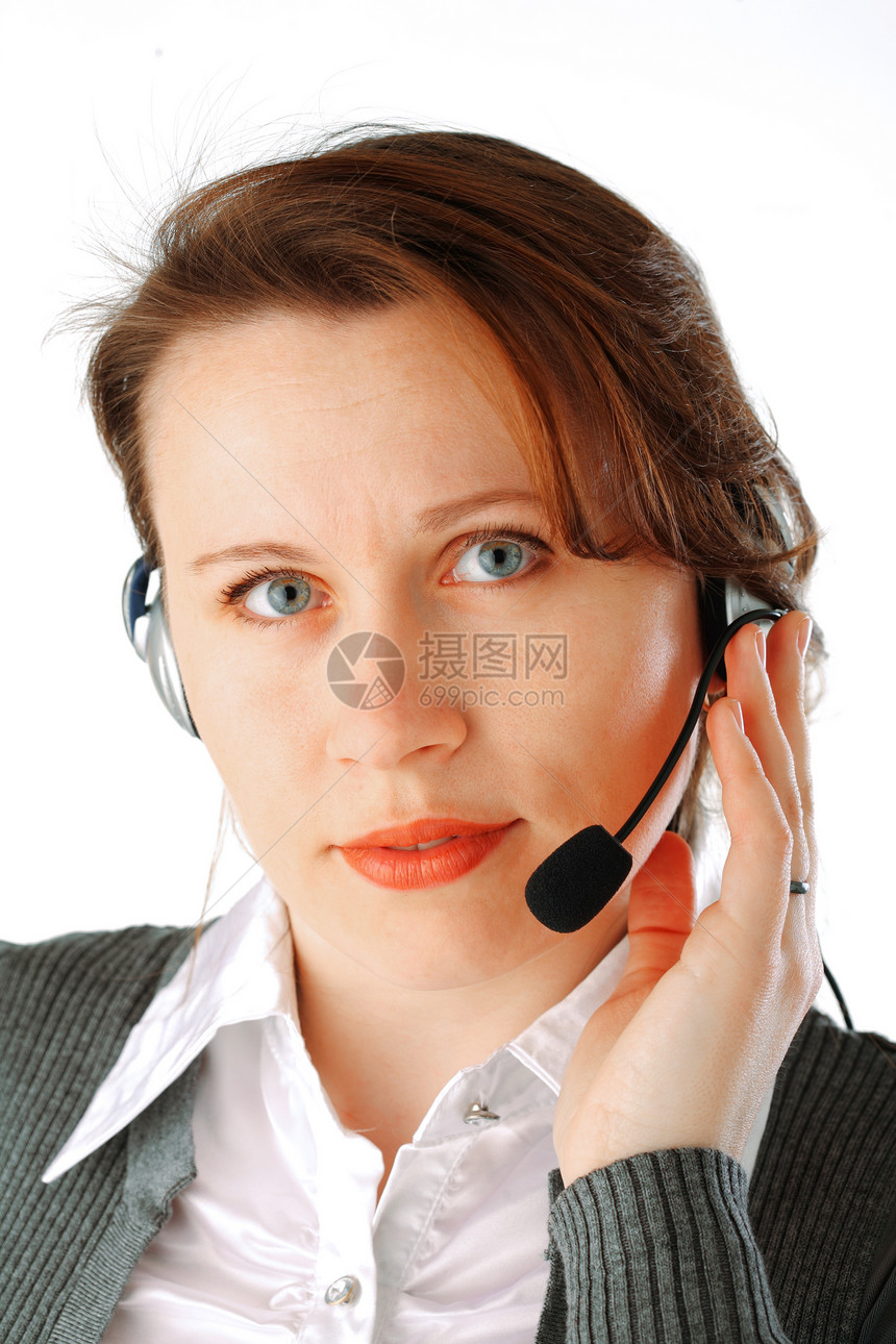 呼叫中心行政主管销售量技术职业头发白色快乐通讯电话耳机帮助图片
