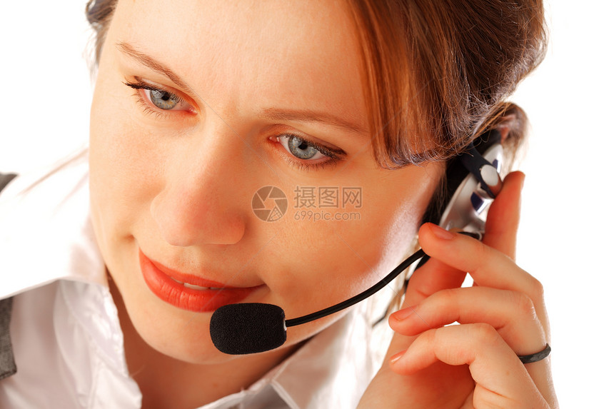 呼叫中心行政主管接待员成人技术头发白色电话顾客顾问销售量通讯图片