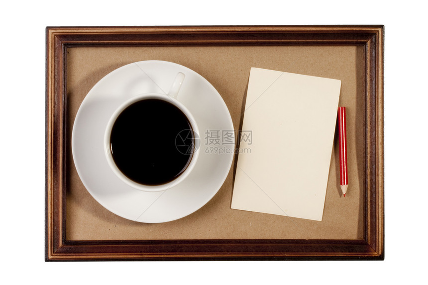 木制框咖啡框架卡片工艺液体白色红色黑色展示杯子图片