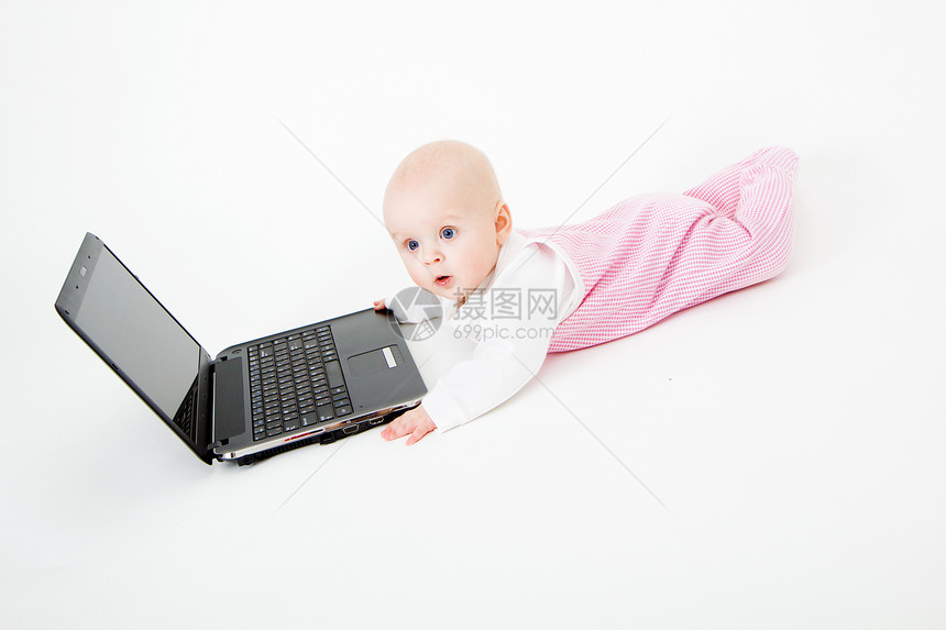 婴儿膝上型电脑键盘互联网金发女孩们技术商业教育尿布笔记本乐趣图片