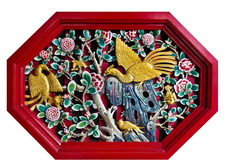 雕刻天鹅和鲜花图像 Octagon 红色图片