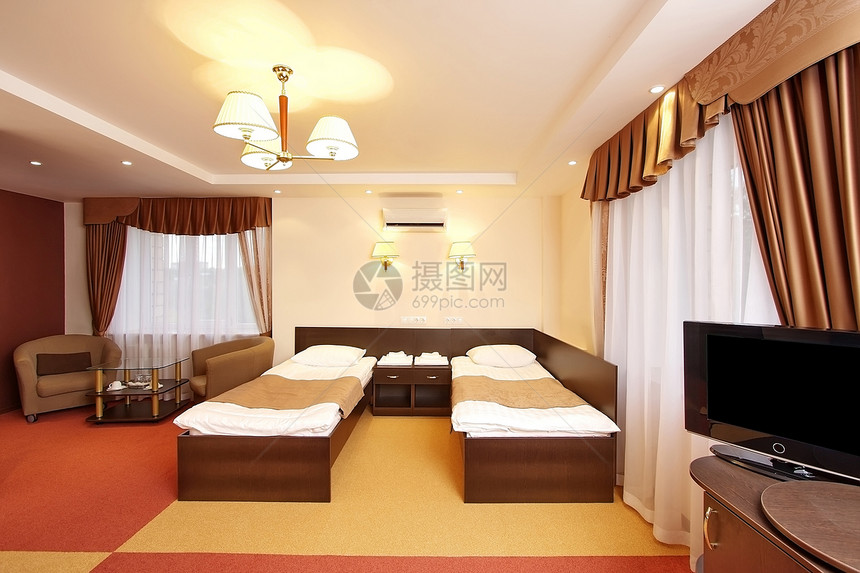旅馆卧室装潢房子家具地毯床单床头板风格床垫毯子睡眠图片