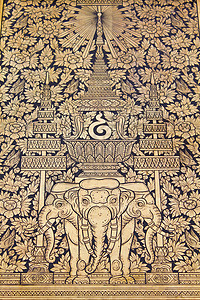 泰国传统风格的绘画艺术佛教徒传奇宗教白话寺庙古董历史金子文化背景图片