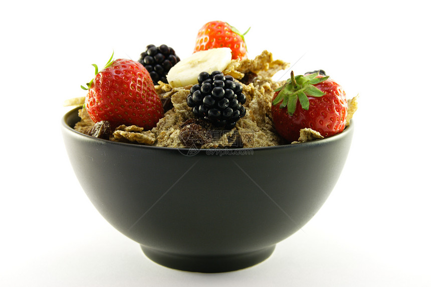 黑色碗中的麸皮片纤维早餐饮食宏观麸片小麦薄片谷物福利食物图片
