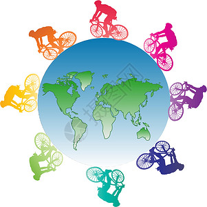 观光自行车环游世界运动地球自行车生物轨道叶子观光探索运输假期插画