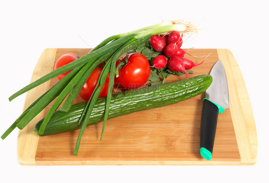 木板上的蔬菜桌子美食杂货工具烹饪食物黄瓜厨房萝卜用具图片