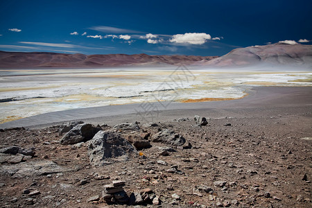 智利盐湖蓝色池塘荒野沼泽火山旅行旅游天空孤独寂寞高清图片